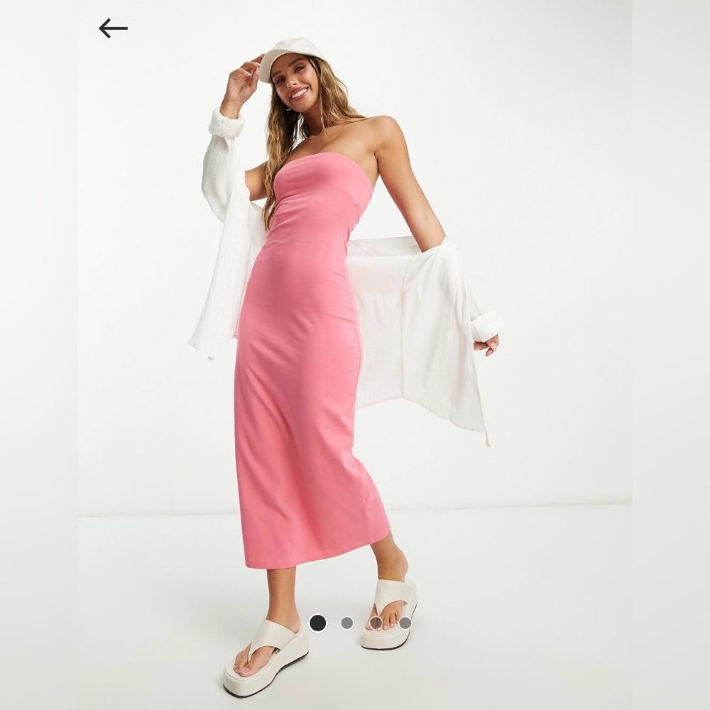 ASOS Bandeau Bodycon Midi dress - in Bubblegum Pink
